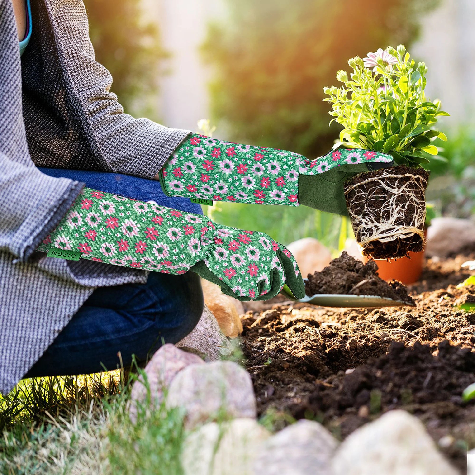 1 Par de guantes de jardinería para mujeres, resistentes a las espinas, con mangas largas para trabajar en el jardín, ya sea para desmalezar, cavar o plantar. Guantes transpirables con capacidad táctil.